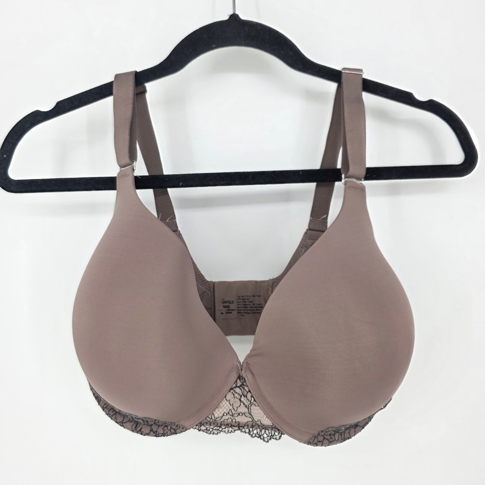 Soma Vanishing Back Full Coverage Bra Taupe Brown Lace Trim 36G